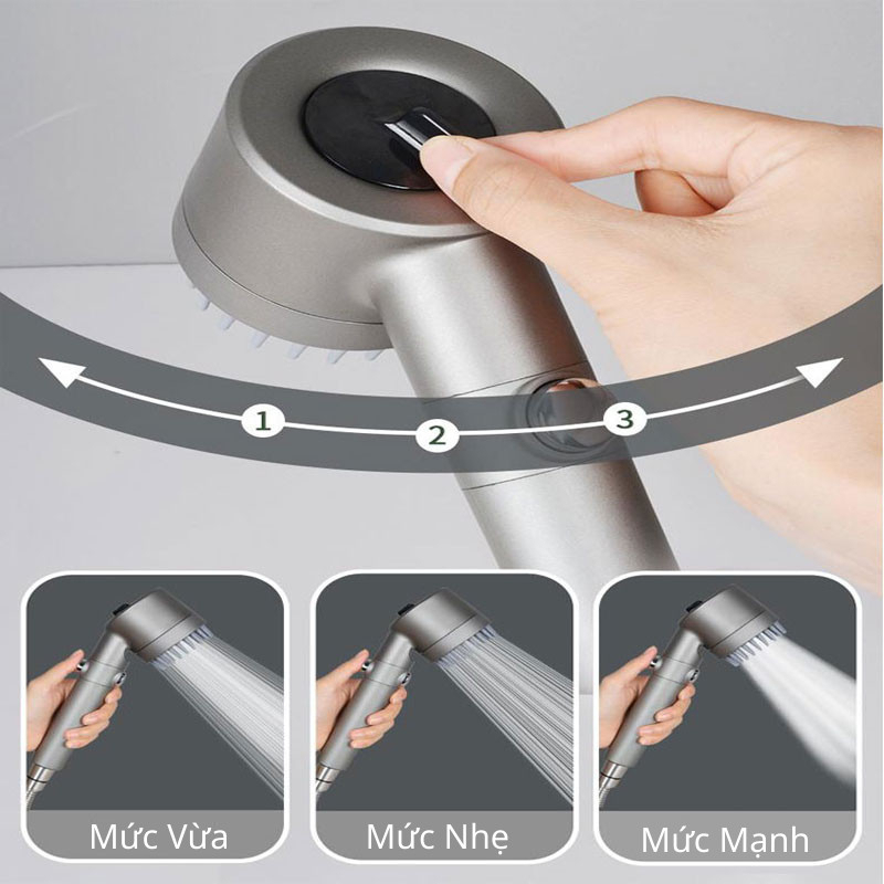 Vòi hoa sen tăng áp cao cấp, massage, 3 chế độ giúp trải nghiệm tắm của bạn thật sự thư giãn, bảo hành 1 năm