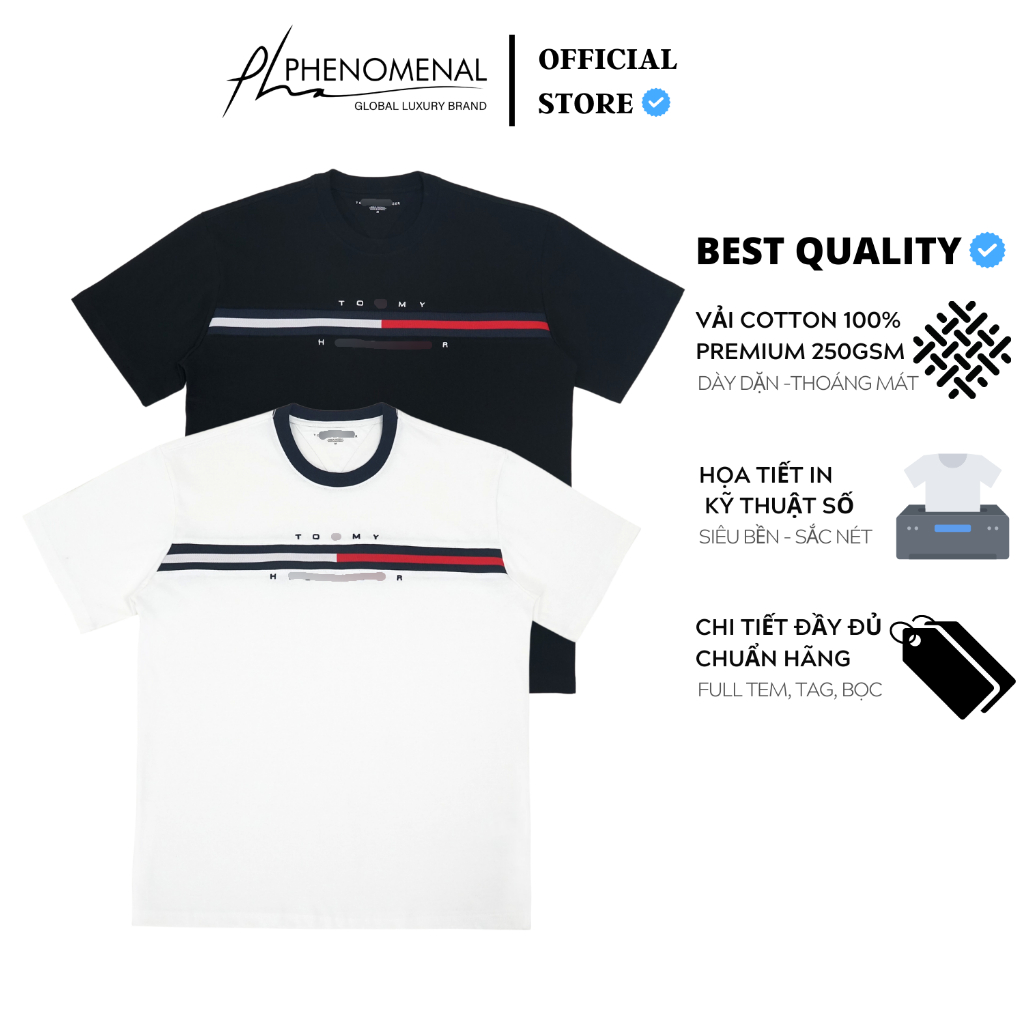 Áo thun Tommy Basic Embroidered Flag Logo - Logo Dệt Kim Chất 100%cotton mịn dày 250GSM nặng trên 300gram