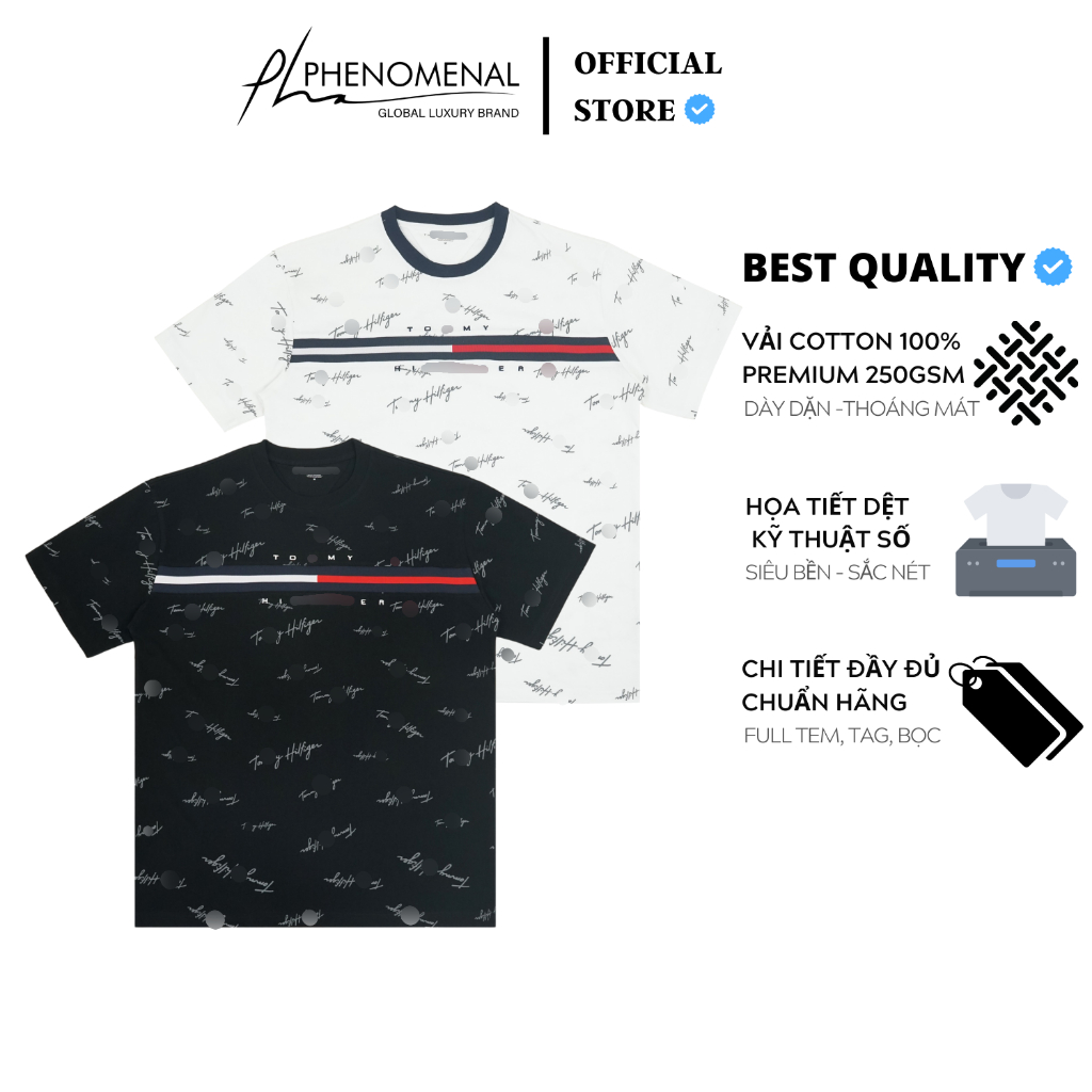 Áo thun Tommy Chữ Ký Signature Flag Logo - Logo Dệt Kim Chất 100%cotton mịn dày 250GSM nặng trên 300gram