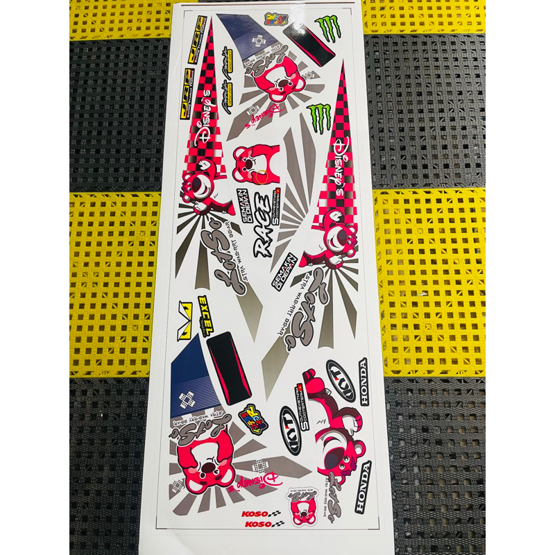 Tem xe vision gấu hồng dán xho xe trắng