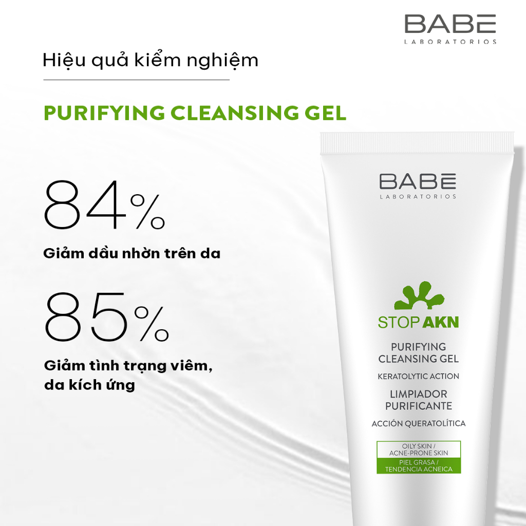 Gel rửa mặt BABE cho da dầu mụn Stop Akn Purifying Cleansing gel 200ml