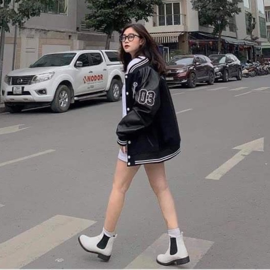ÁO KHOÁC GIÓ BOMBER UNISEX CÚC BẤM FORM ĐẸP - ÁO KHOÁC BOMBER PHỐI TAY DA HOTTREND | BigBuy360 - bigbuy360.vn