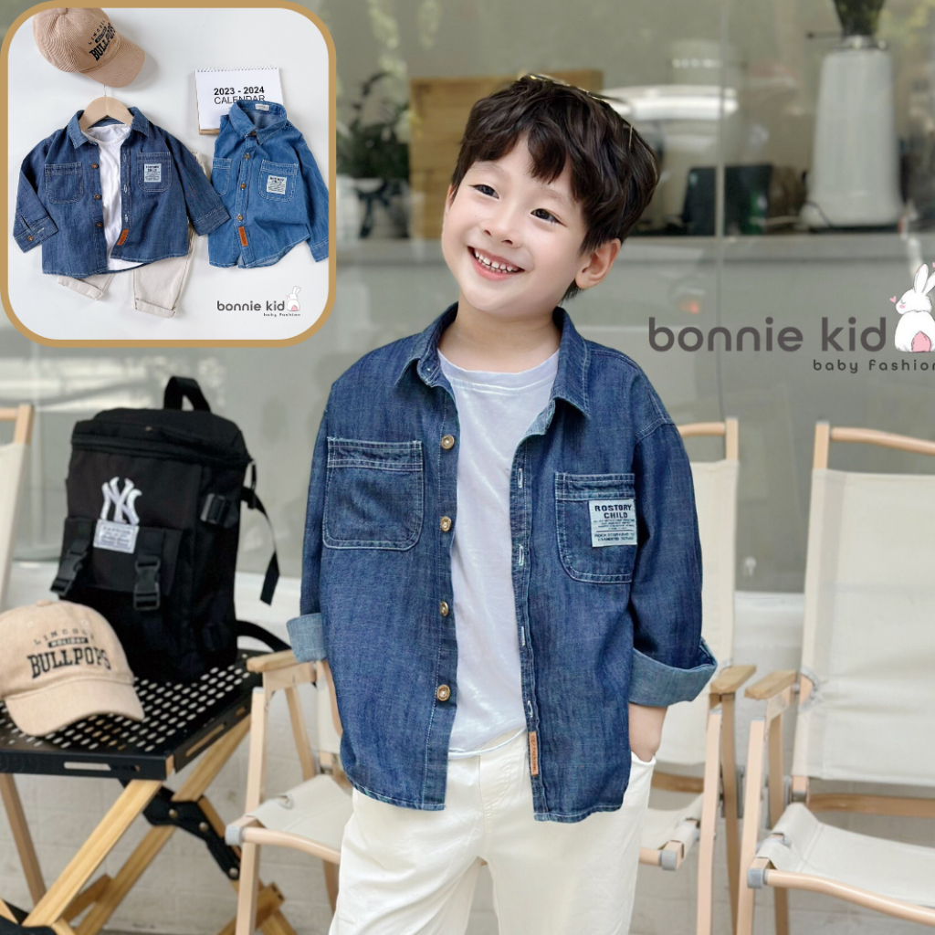 Áo sơ mi giả Jean BONNIE cho bé trai đi chơi, đi học phong cách Hàn Quốc BE88