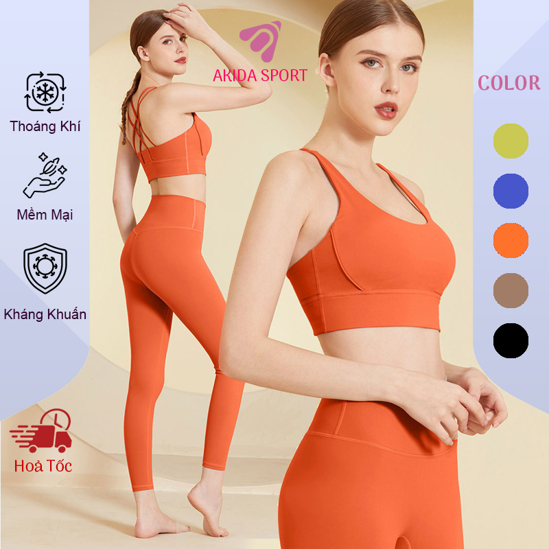HOT🔥 Set Bộ Tập Yoga GYM Thun Lụa WX21 Cao Cấp Bra 4 Dây Chéo Lưng Nâng Ngực + Quần Legging Lưng Cao Thanh Lịch