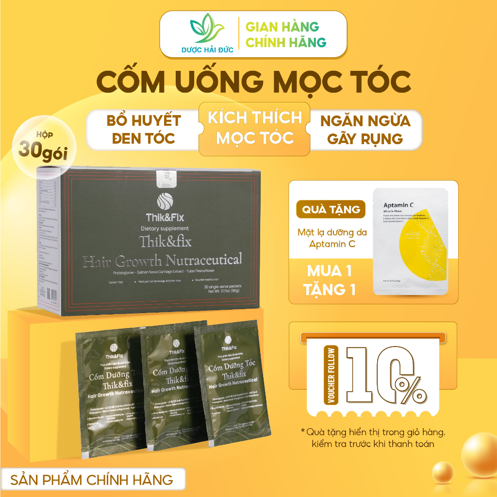 Cốm uống dưỡng tóc THIK&FIX (Hộp/30gói) - Bổ huyết, làm đen tóc, kích thích mọc tóc, dưỡng tóc chắc khỏe