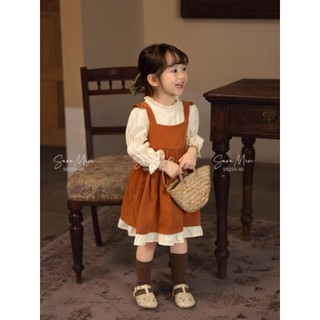 Set váy yếm Saramint nâu cam style vintage bé gái
