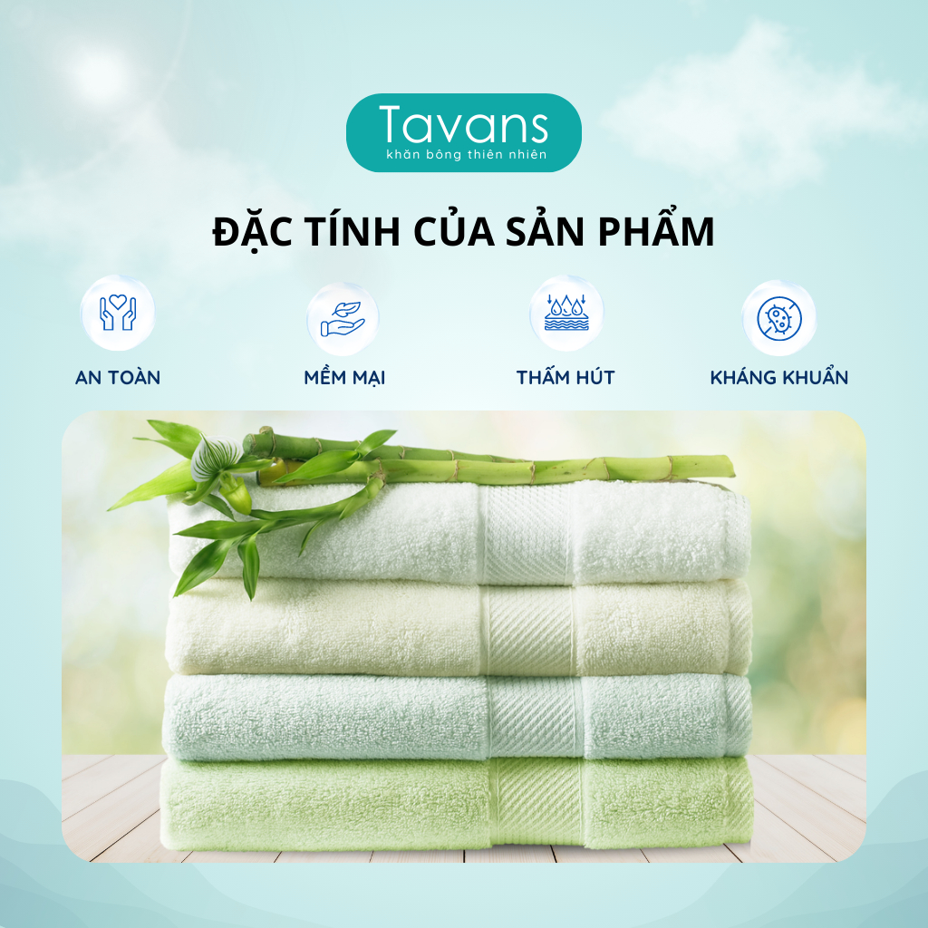 Khăn Tắm Lớn Sợi Tre Bamboo Organic 70x140cm Cao Cấp, Dầy dặn, Mềm Mịn, Thấm Hút TAVANS