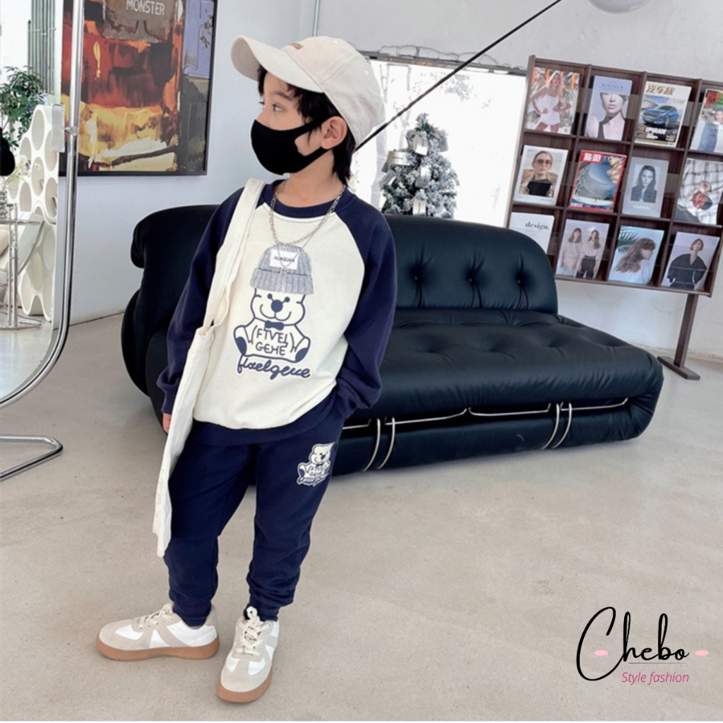 Bộ quần áo nỉ bông cho bé trai bé gái mùa đông size 8-26kg siêu ấm