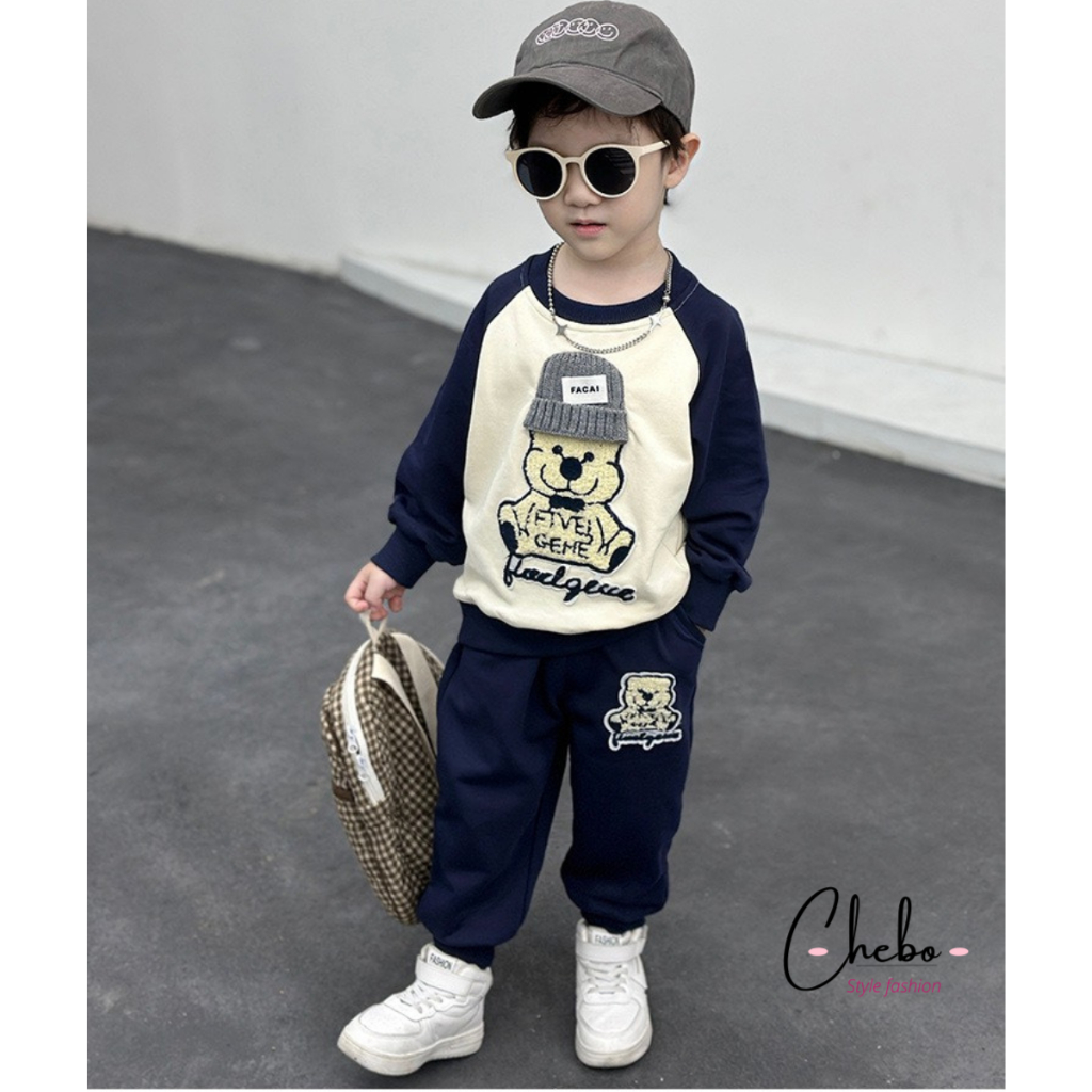 Bộ quần áo nỉ bông cho bé trai bé gái mùa đông size 8-26kg siêu ấm