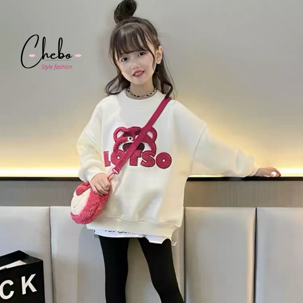 Áo nỉ gấu dâu sweater cho bé gái thêu nổi áo Sweater nỉ bông không xù siêu ấm dễ thương hot hit Quảng Châu cao cấp