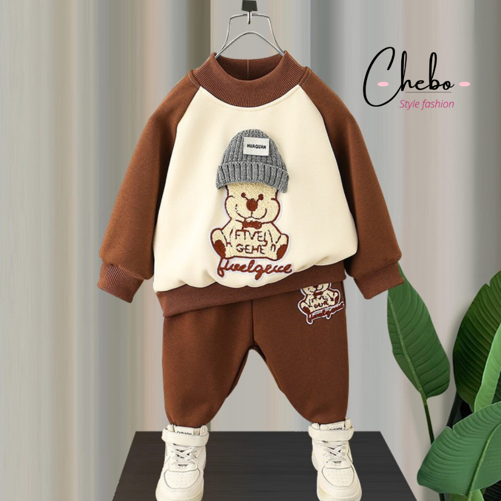 Bộ quần áo nỉ bông cho bé trai bé gái mùa đông size 8-26kg siêu ấm