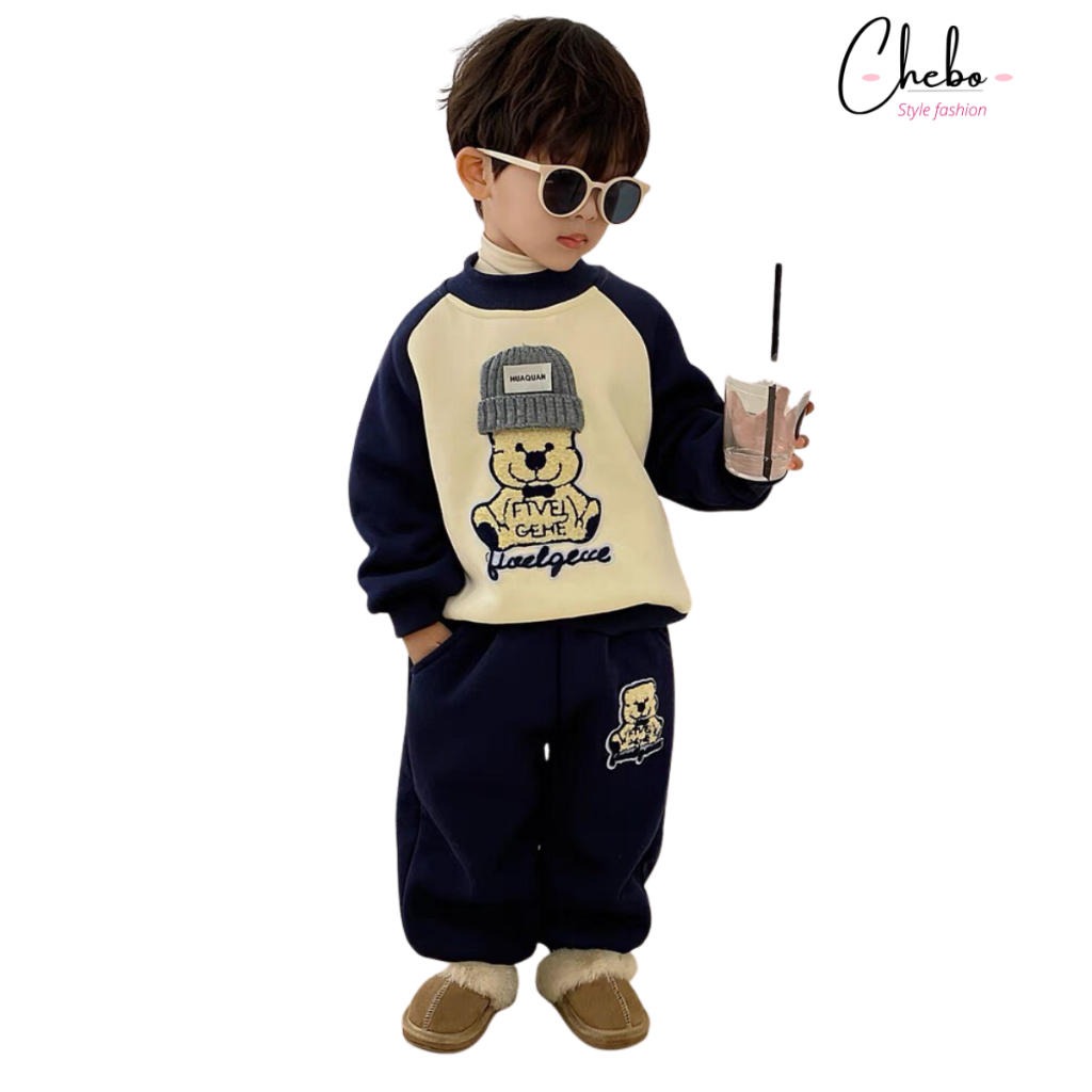 Bộ quần áo nỉ bông cho bé trai bé gái mùa đông size 8-26kg siêu ấm