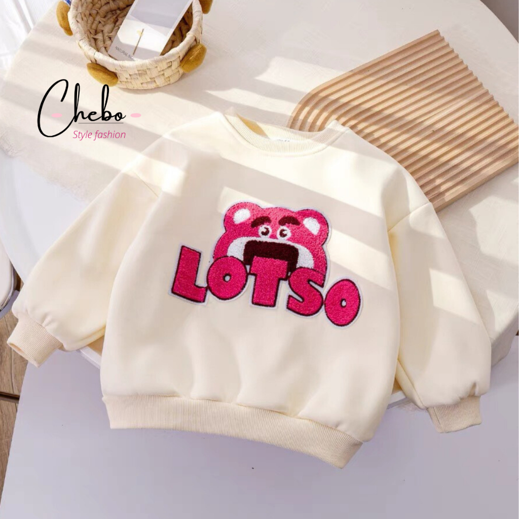 Áo nỉ gấu dâu sweater cho bé gái thêu nổi áo Sweater nỉ bông không xù siêu ấm dễ thương hot hit Quảng Châu cao cấp