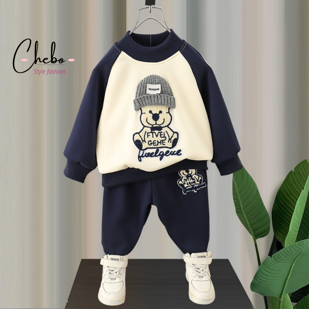 Bộ quần áo nỉ bông cho bé trai bé gái mùa đông size 8-26kg siêu ấm