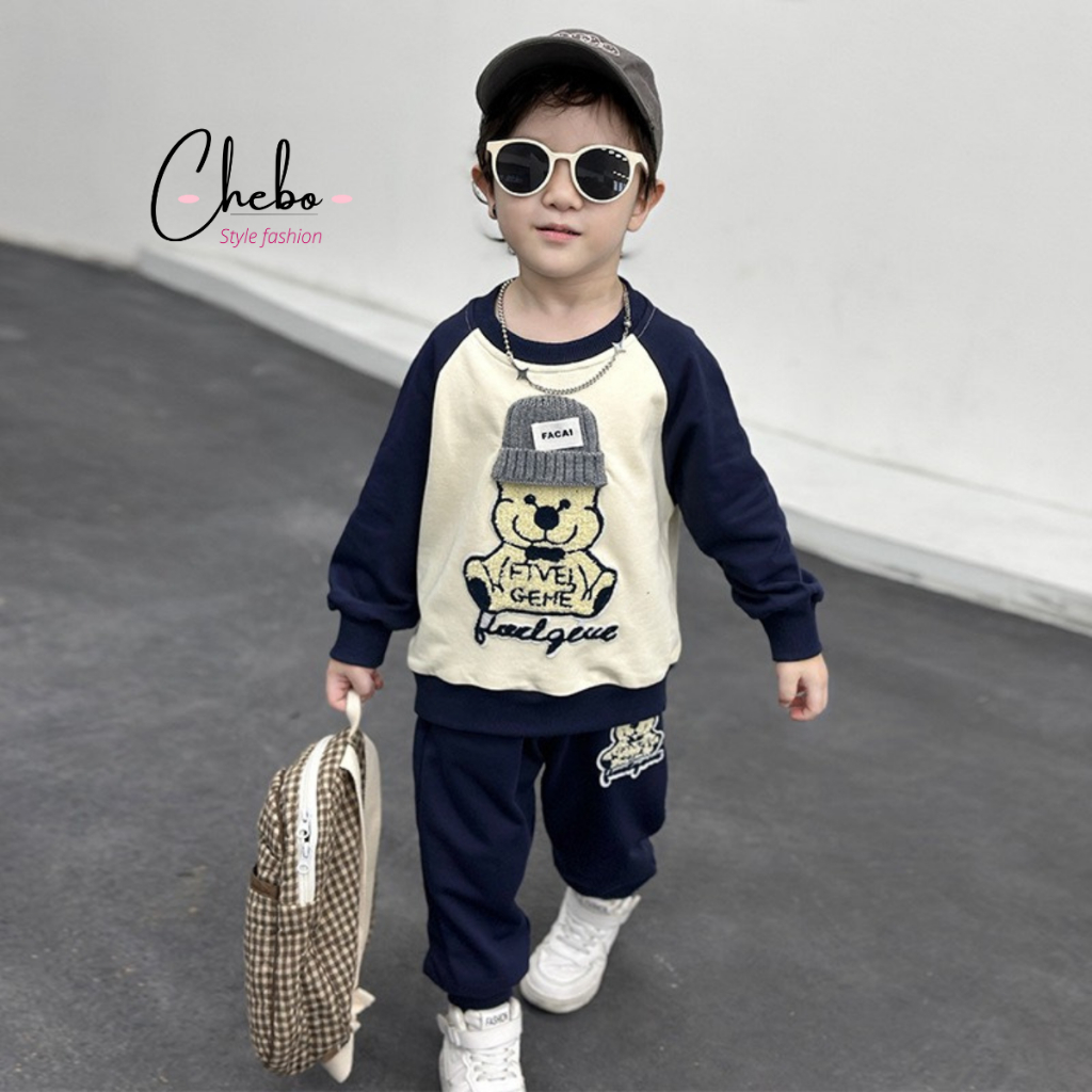 Bộ quần áo nỉ bông cho bé trai bé gái mùa đông size 8-26kg siêu ấm
