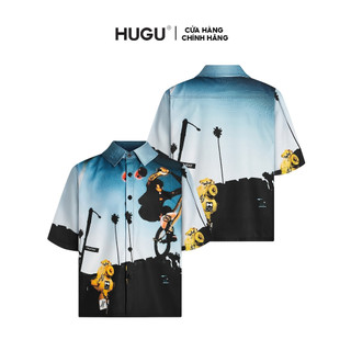 Áo sơ mi nam tay ngắn họa tiết cuban shirt local brand HUGU - FREE - áo sơ mi vải lụa, form regular, in chuyển nhiệt