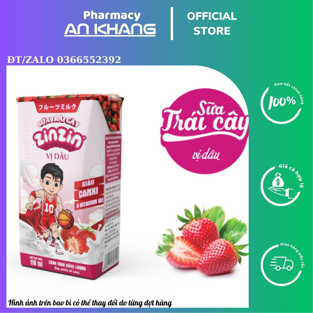 Thùng 48 hộp Sữa trái cây ZinZin vị dâu 110ml - Siêu ưu đãi