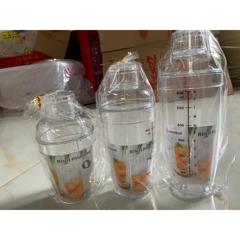 Bình lắc shaker nhựa 3 size pha chế cafe cocktail bartender Việt Nhật Bình lắc có vạch đen cao cấp