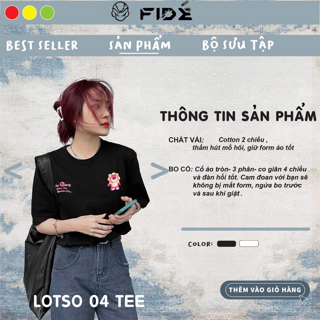 Áo thun GẤU DÂU FIDE phông trơn nam nữ cổ tròn LOTSO 04