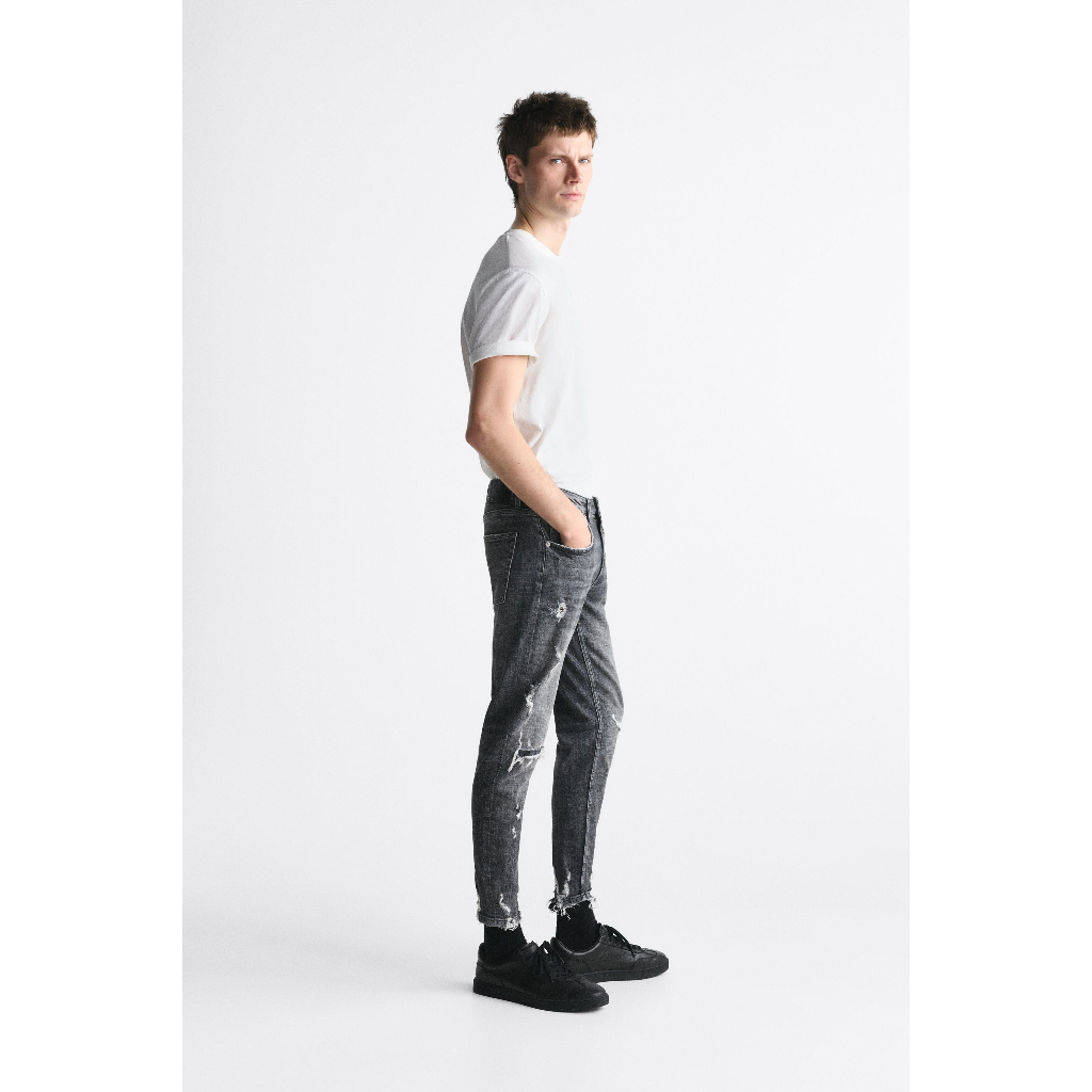 Quần Jeans Nam ZARA Authentic Rách Đáp Màu Ghi Xám Cực Đẹp