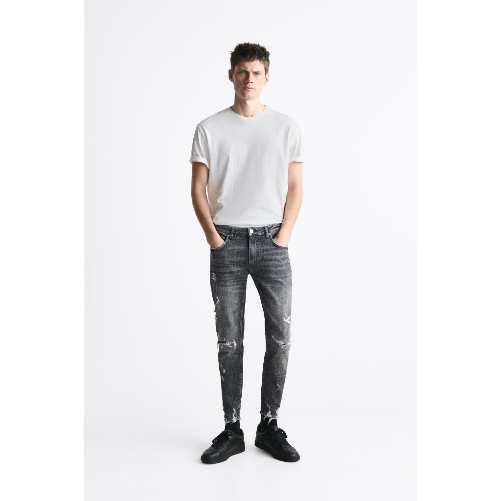 Quần Jeans Nam ZARA Authentic Rách Đáp Màu Ghi Xám Cực Đẹp