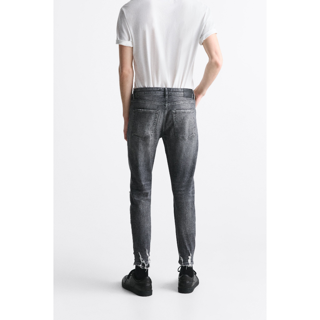 Quần Jeans Nam ZARA Authentic Rách Đáp Màu Ghi Xám Cực Đẹp