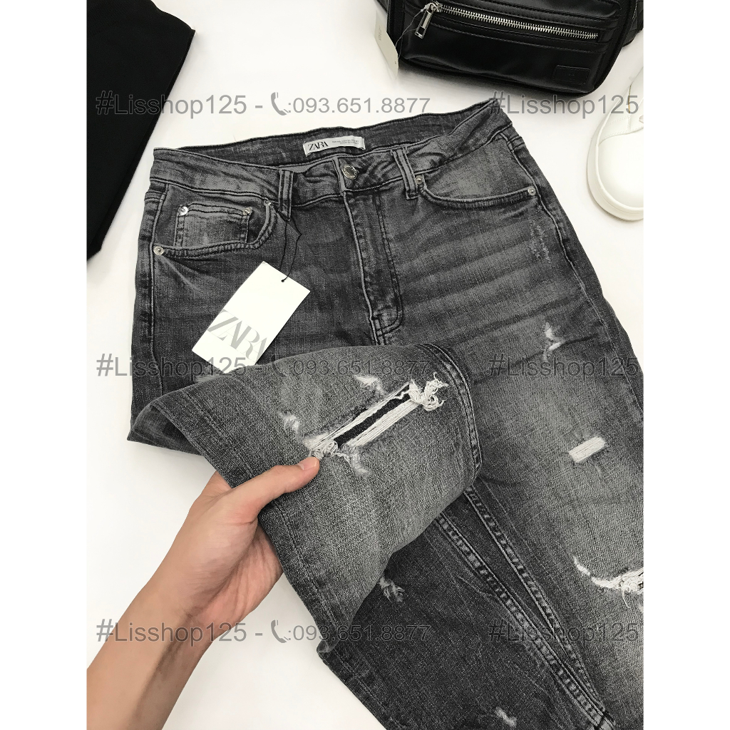 Quần Jeans Nam ZARA Authentic Rách Đáp Màu Ghi Xám Cực Đẹp