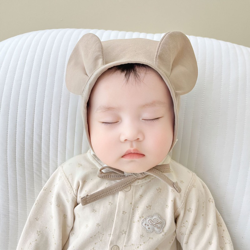 Mũ trùm cotton tai gấu cho bé