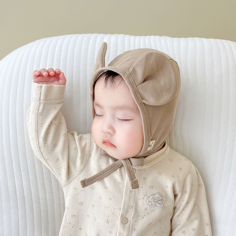 Mũ trùm cotton tai gấu cho bé