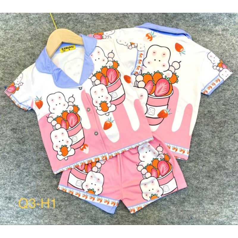 MÃ Q3 PIZAMA ĐÙI BÉ GÁI THUN LẠNH 3D SIZE 20-40KG