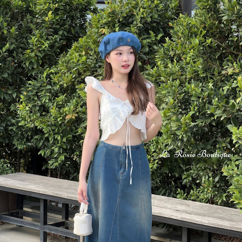 Áo croptop cánh tiên La Rosie Boutique Áo kiểu nữ tính cổ chữ V cotton