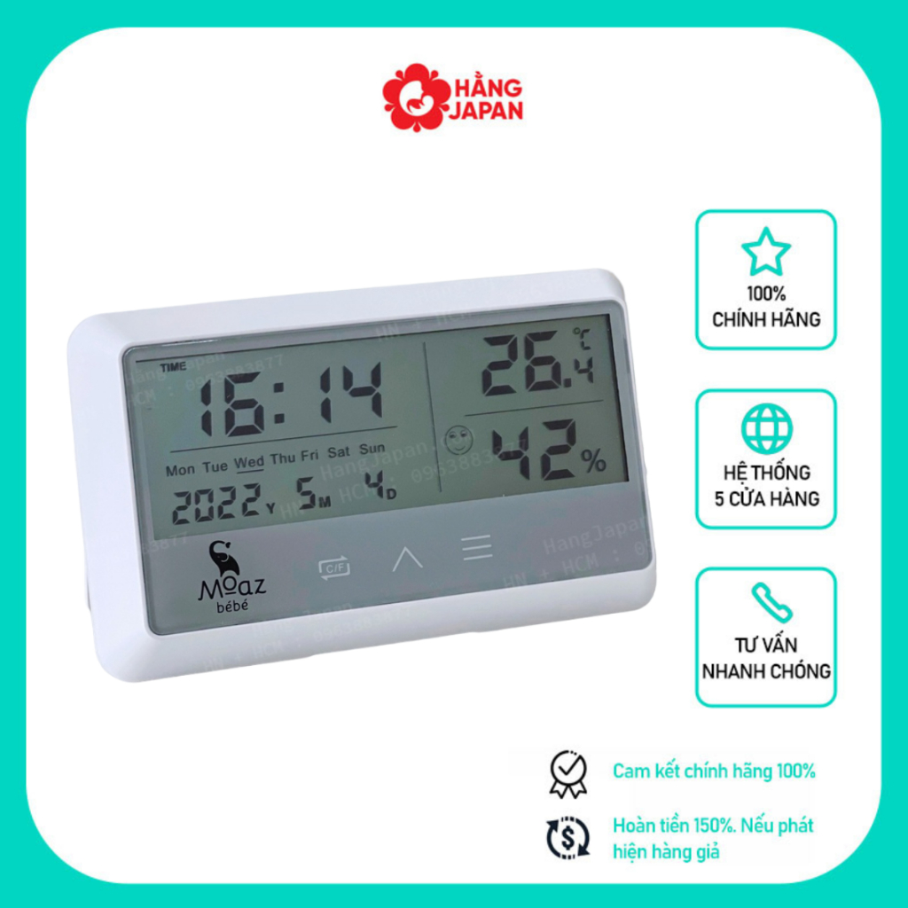 Nhiệt ẩm kế MB027 Moaz Bebe đa năng đo nhiệt độ, độ ẩm phòng bảo hàng 12 tháng lỗi 1 đổi 1, nhiệt ẩm kế điện tử