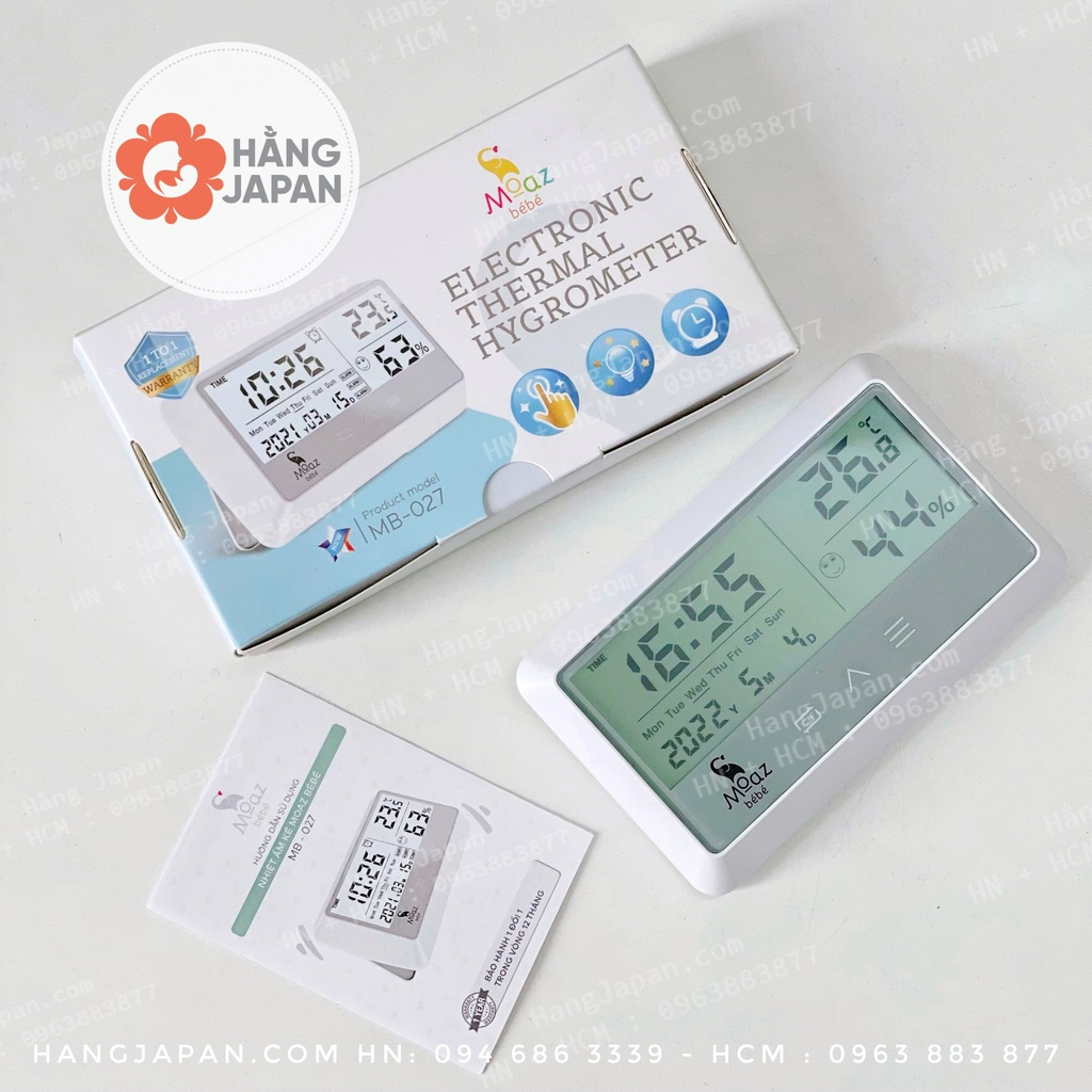 Nhiệt ẩm kế MB027 Moaz Bebe đa năng đo nhiệt độ, độ ẩm phòng bảo hàng 12 tháng lỗi 1 đổi 1, nhiệt ẩm kế điện tử