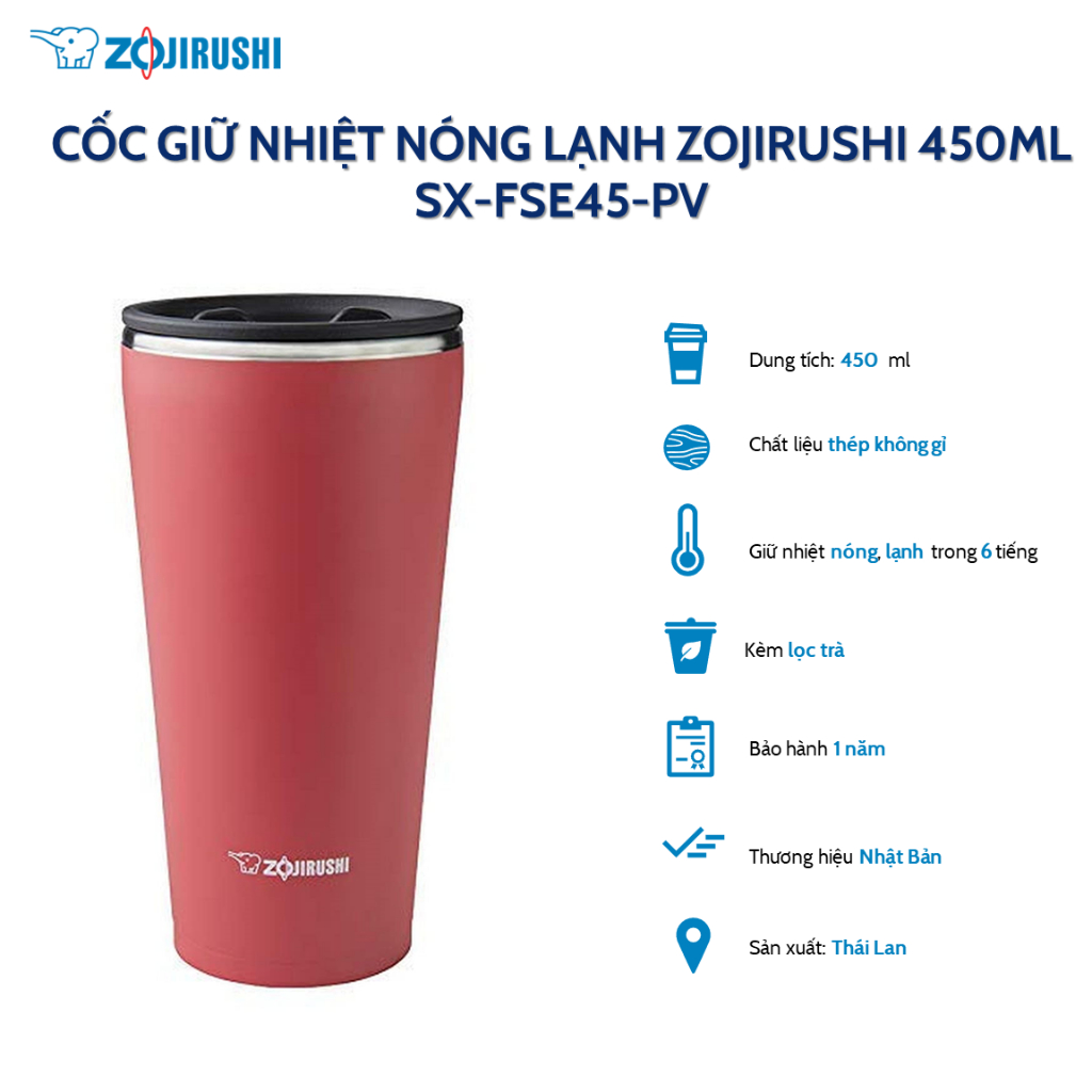 Cốc giữ nhiệt Zojirushi SX-FSE45-PV 0,45L( Màu hồng), bảo hành giữ nhiệt 1 năm chính hãng
