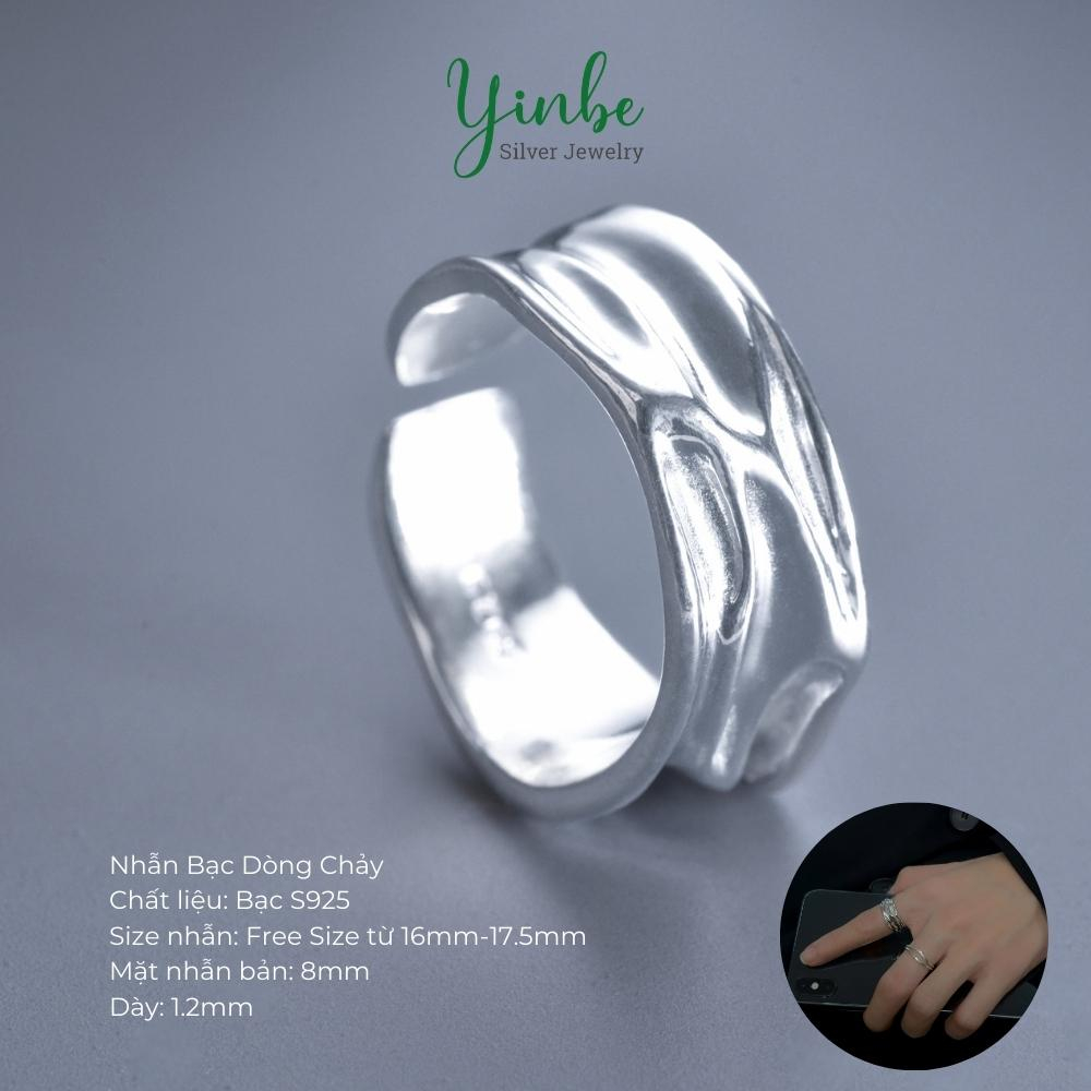 Nhẫn Bạc Đôi Nam Nữ Unisex, Nhẫn Bạc Bạc 925 Yinbe Silver Nhẫn Dòng Chảy Bản 8mm freesize YR047