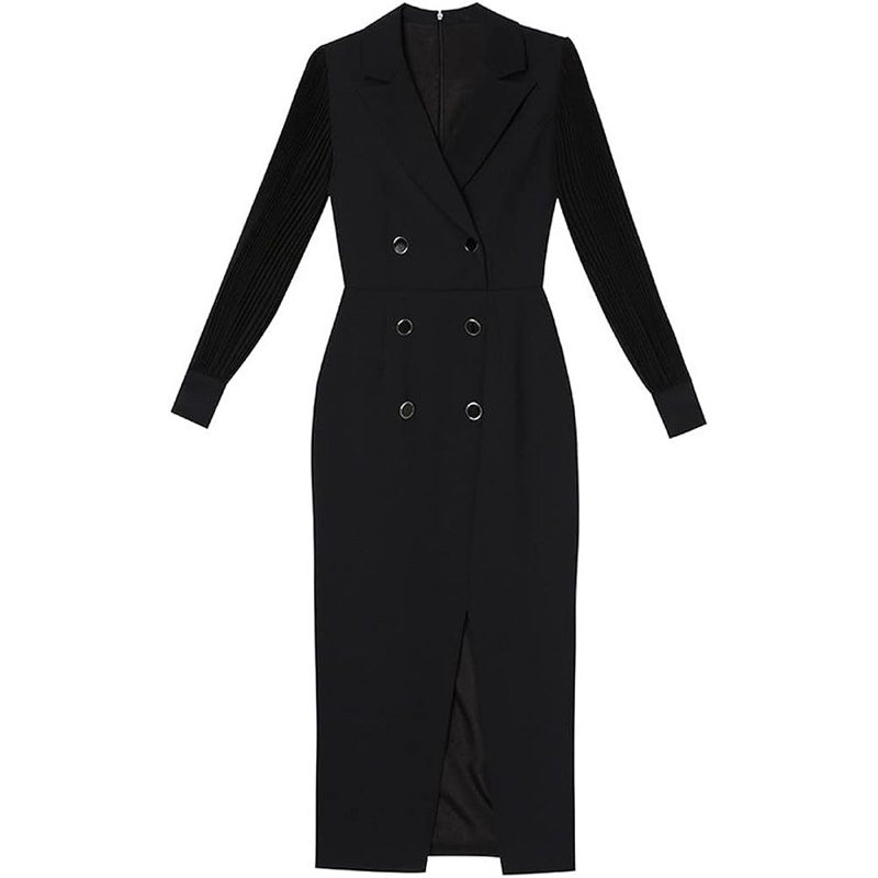 Đầm Ted bút chì phối tay voan xếp ly màu đen