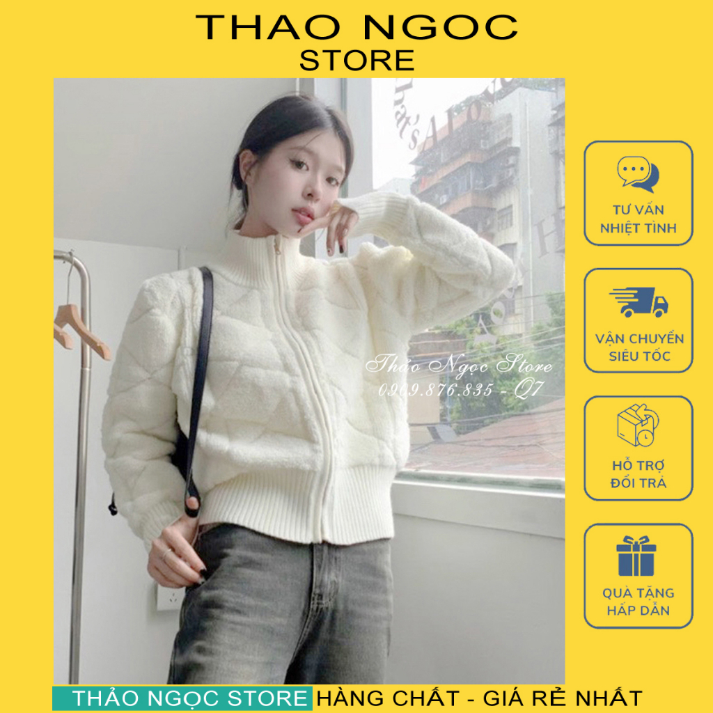 Áo khoác len dây khóa kéo cổ cao dày dặn hàng QC! (có sẵn, hình thật) THẢO NGỌC STORE