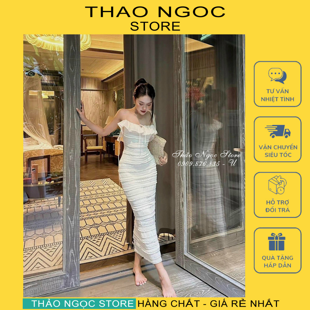 Đầm ren body 2 dây ngực phối bèo hở lưng hàng chuẫn! (hàng có sẵn, hình thật) THẢO NGỌC STORE