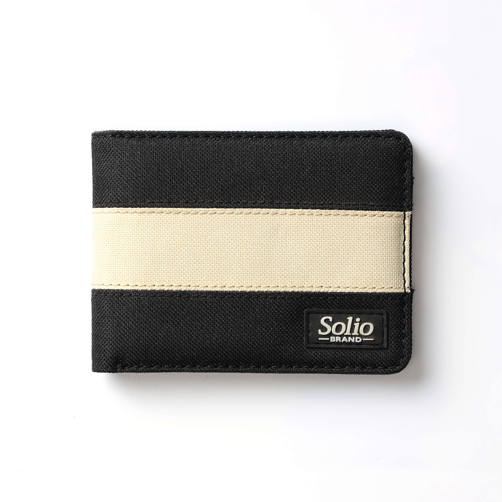 Ví nam SOLIO chất vải canvas chống nước, thời trang trendy, Sọc kem