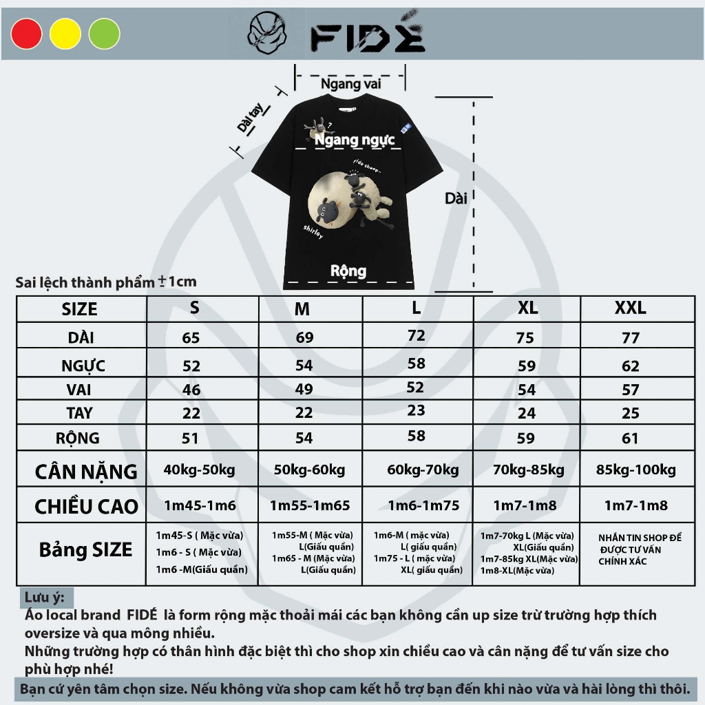 Áo thun FIDE Cừu Shaun phông trơn nam nữ cổ tròn unisex SHAUN 08