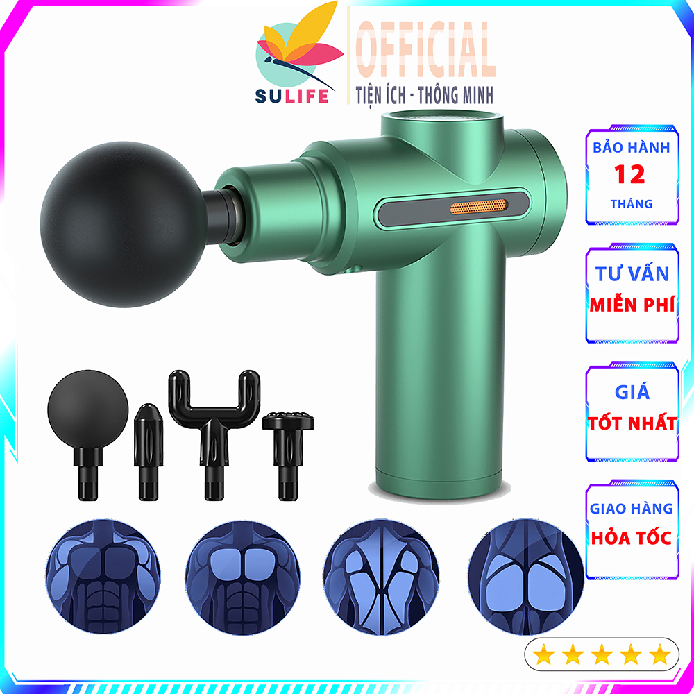 Máy Massage Cầm Tay Mini Đa Năng - Mát Xa Toàn Thân 4 Đầu Chức Năng 6 Chế Độ - SULIFE