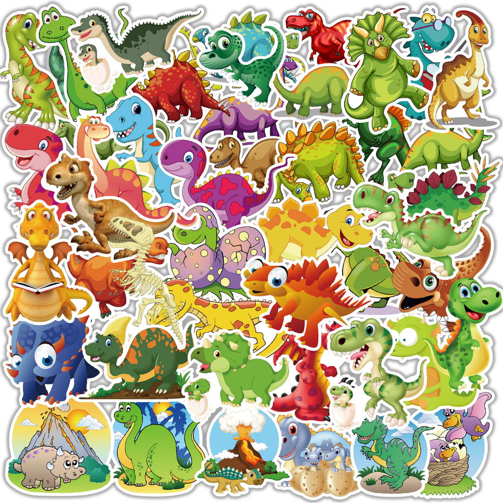 Set 50 Sticker chống nước hình Khủng Long - Hình Dán Sticker Cắt Sẵn Trang Trí Bình Nước Mũ Bảo Hiểm, Điện Thoại, Laptop