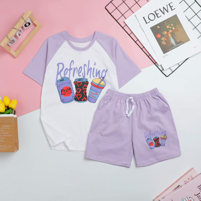 Đồ bộ bé gái ngắn tay size đại 20-47kg chất thun cotton xuất dư mềm mát