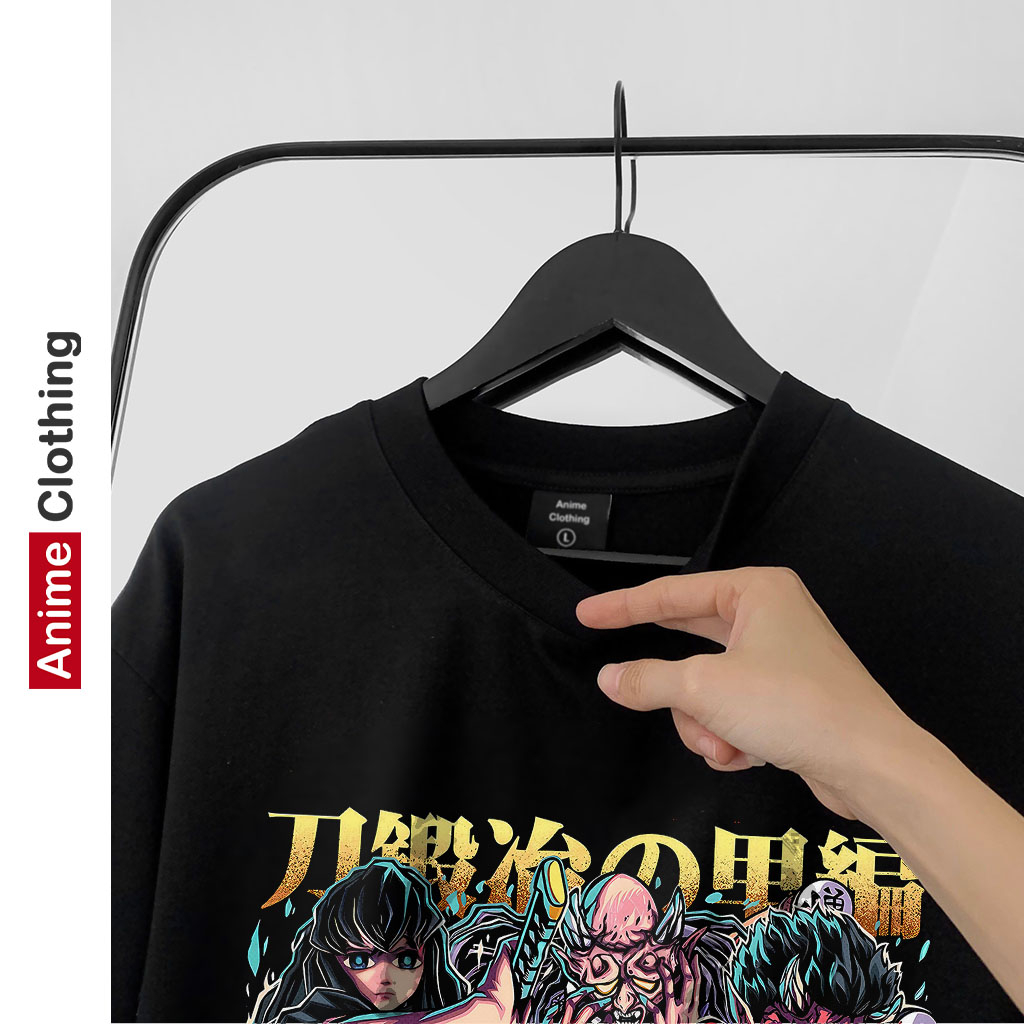 Áo thun nam nữ Thanh gươm diệt quỷ Demon Slayer, Kimetsu No Yaiba 02 Anime Clothing, phông đen cotton dày dặn thoáng mát