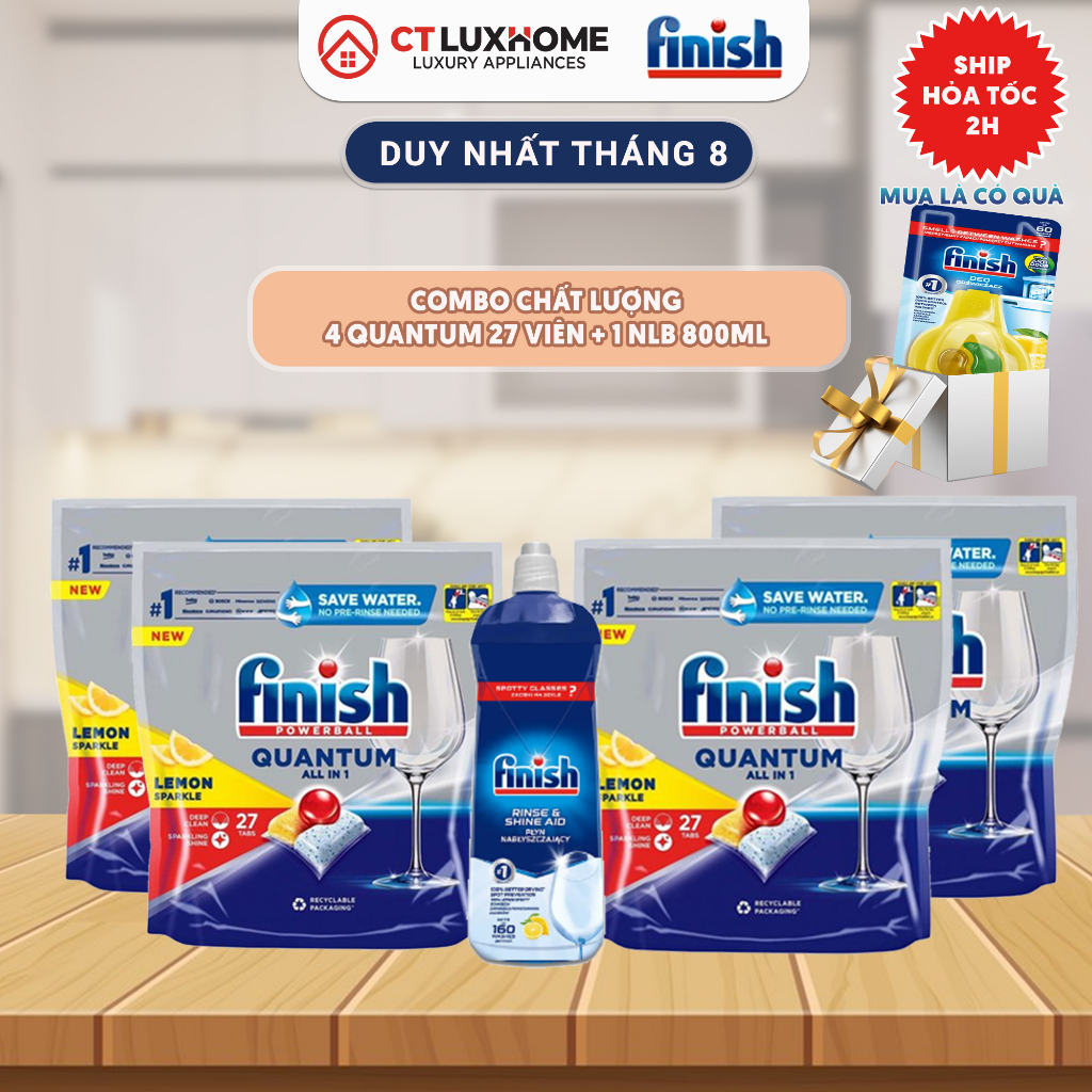 COMBO FINISH ĐÁNG MUA: VIÊN RỬA BÁT ALL IN ONE MAX + MUỐI 1KG + NƯỚC LÀM BÓNG 800ML