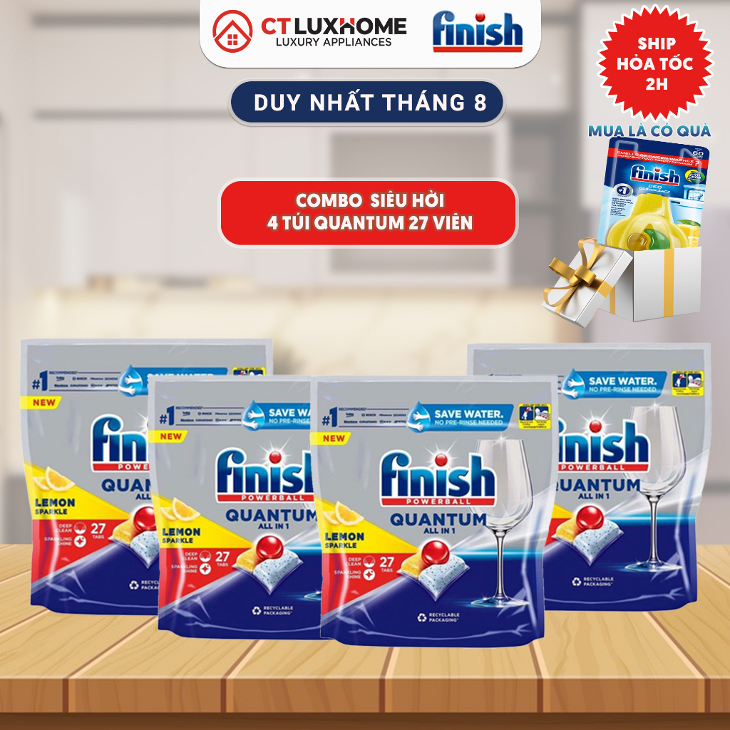 COMBO FINISH ĐÁNG MUA: VIÊN RỬA BÁT ALL IN ONE MAX + MUỐI 1KG + NƯỚC LÀM BÓNG 800ML