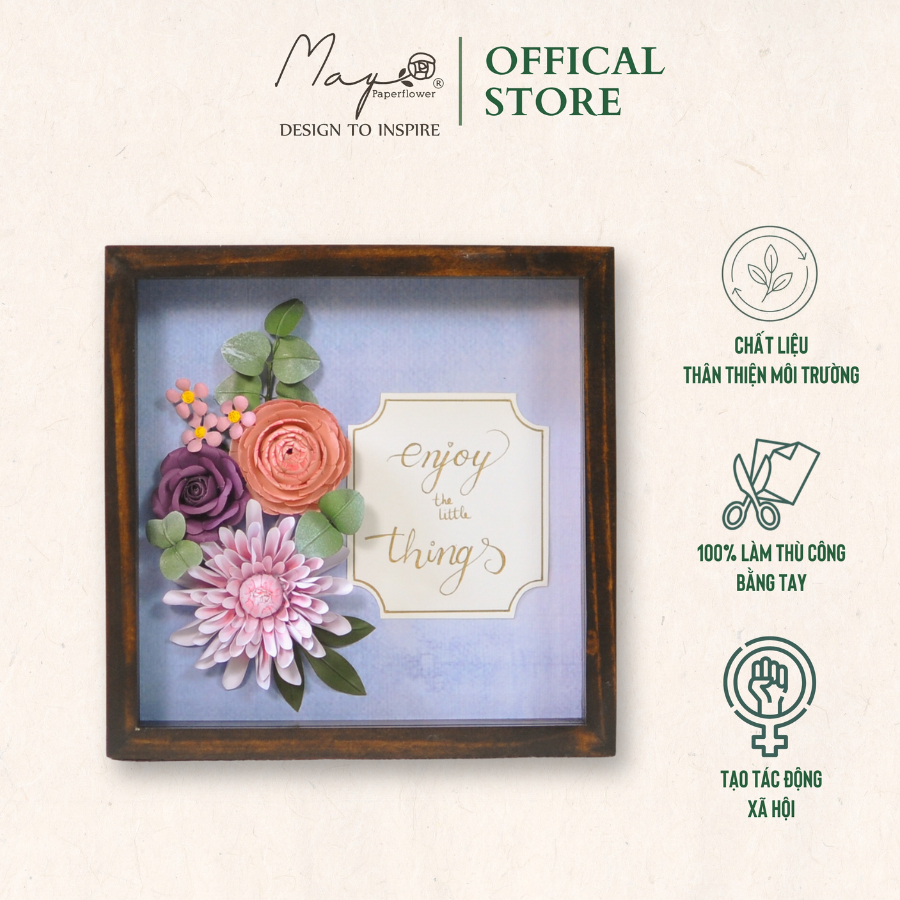 Tranh Hoa Giấy Handmade Trang Trí - Peace of mind MAYPAPERFLOWER Khung Gỗ Size 25x25cm