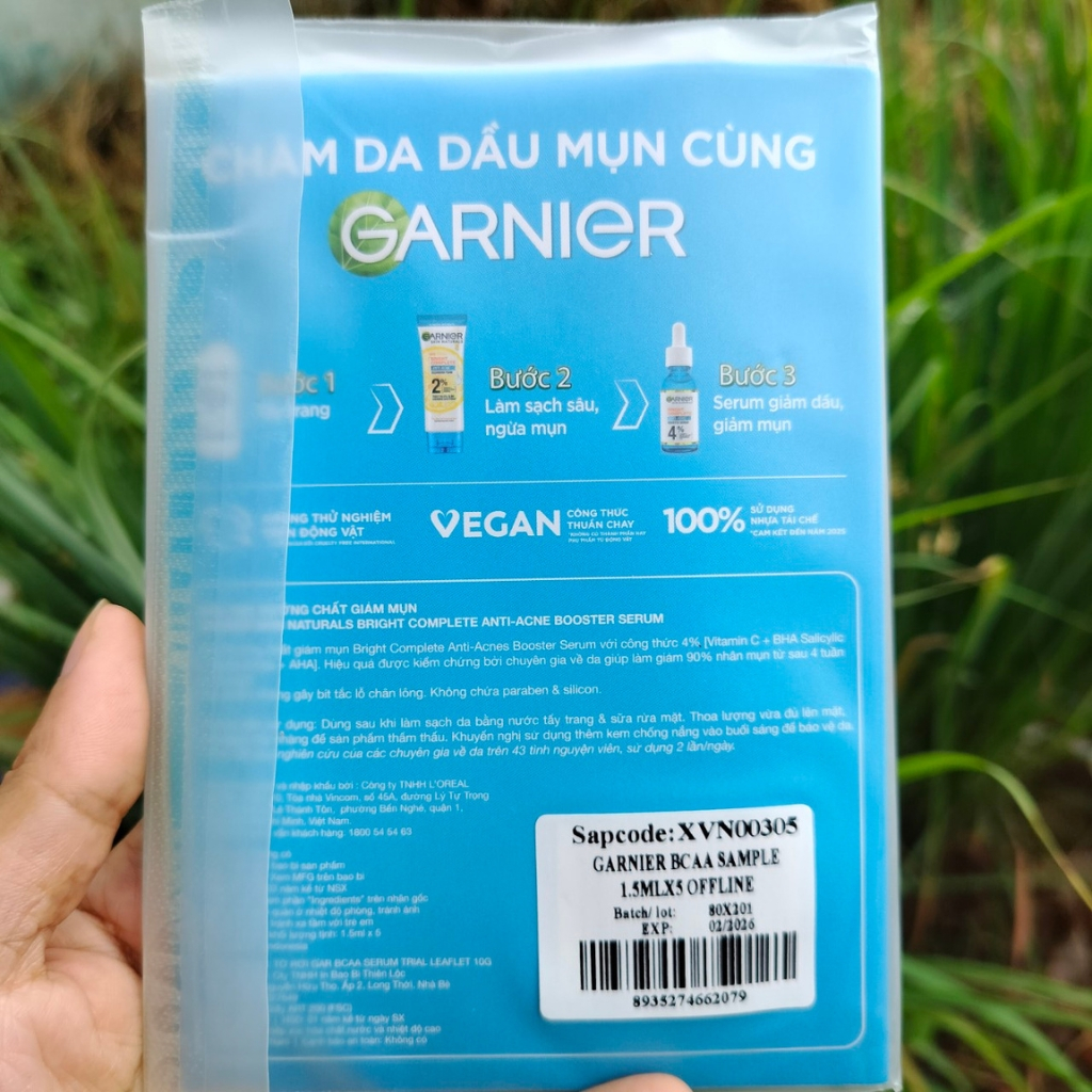 Set 5 Gói Serum Garnier Anti Acne Màu Xanh PHÁP Da Dầu Mụn 1.5ml/gói*5- Mẫu Thử