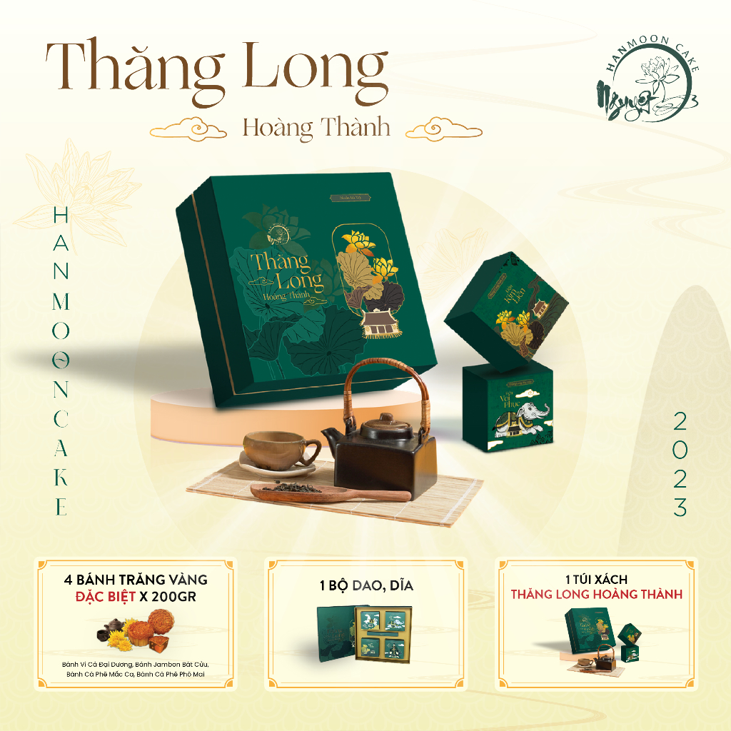 Bánh Trung Thu HAN MOONCAKE set Thăng Long Hoàng Thành hộp 4 bánh 200g