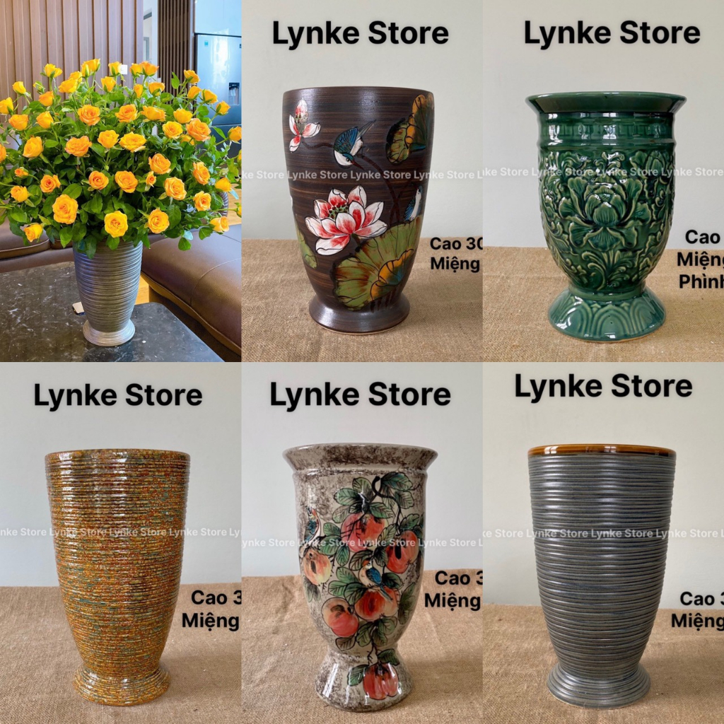 Bình Hoa Lọ Hoa Gốm Miệng Rộng Men Thuần Mộc Gốm Sứ Bát Tràng - Lynke Store
